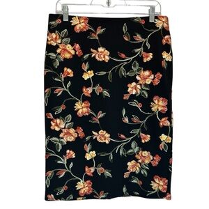 VTG Y2K NYCC Black Pull-up Midi Length Pencil Skirt, Floral Embroidery - Medium